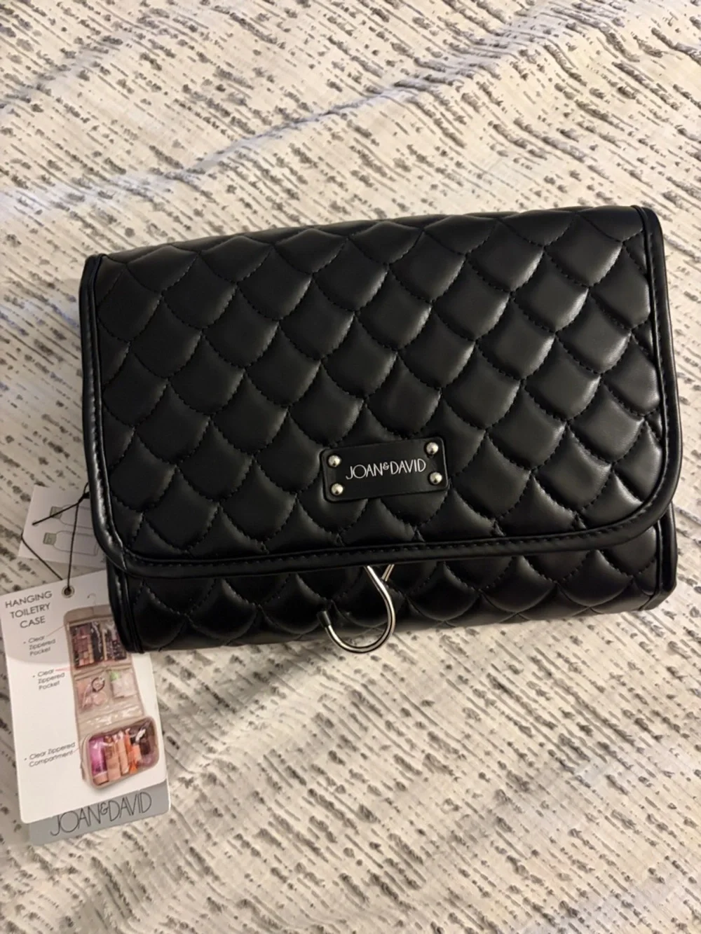 Joan & David Quilted Black Hanging Toiletry Case